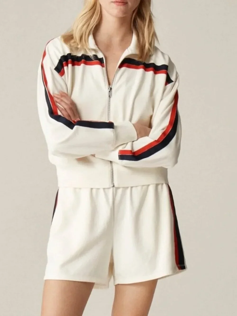 2/$30 J. Crew Terry Boxer Short With Stripes White Medium #A3659